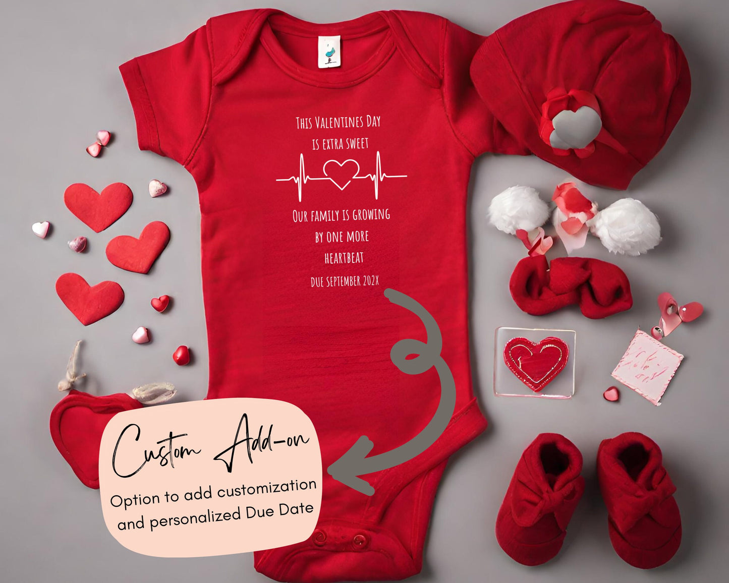Valentines Day Pregnancy Announcement Bodysuit, Custom Valentines Pregnancy Announcement, Valentines Pregnancy Reveal, Custom Due Date