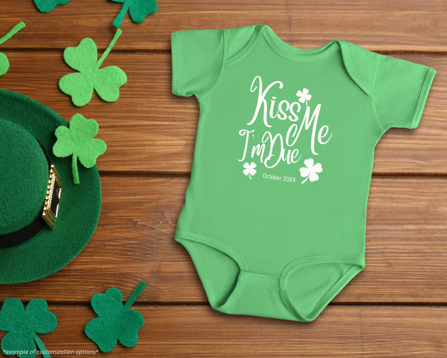 Kiss Me I'm Due - Custom St. Patrick's Day Pregnancy Announcement, Personalized Pregnancy Announcement, Custom Due Date