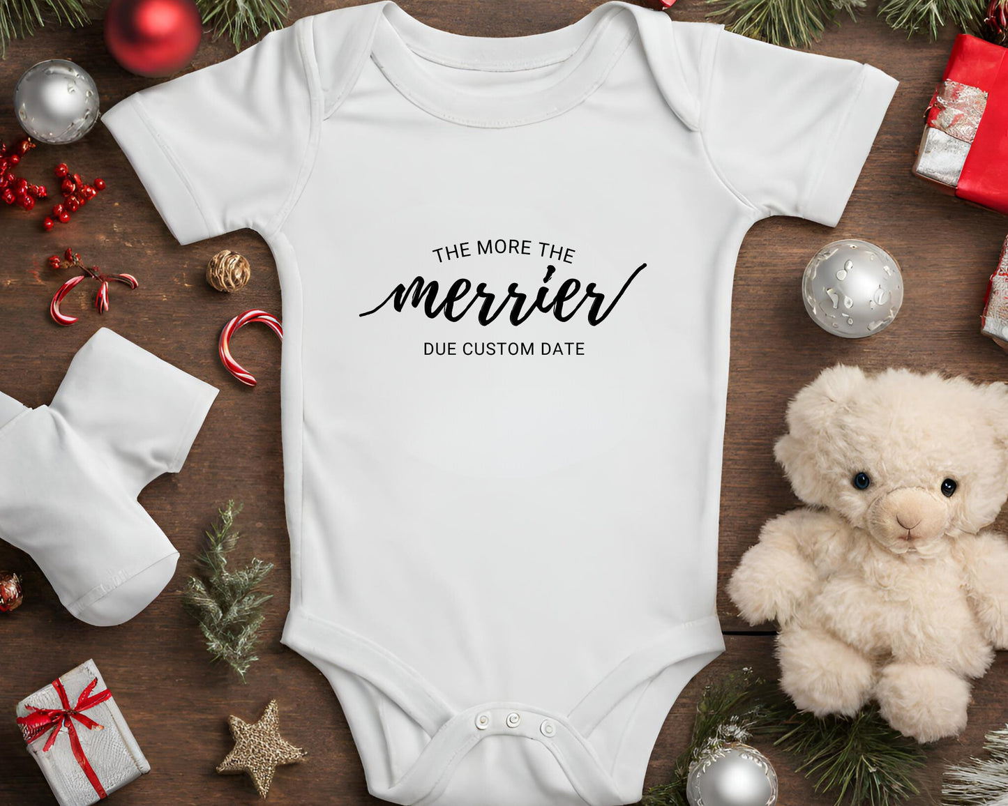 Custom Christmas Pregnancy Announcement Onesie , Due Date Announcement, Christmas Pregnancy Announcement, Pregnancy Reveal, Custom Onesie