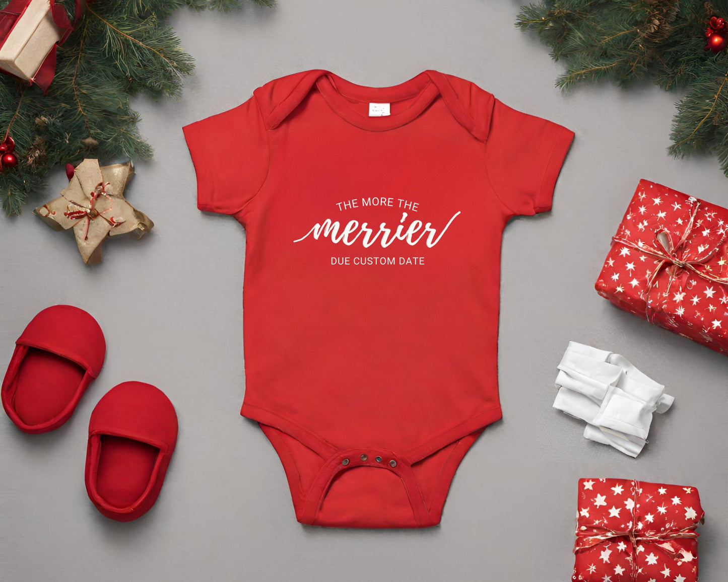 Custom Christmas Pregnancy Announcement Onesie , Due Date Announcement, Christmas Pregnancy Announcement, Pregnancy Reveal, Custom Onesie